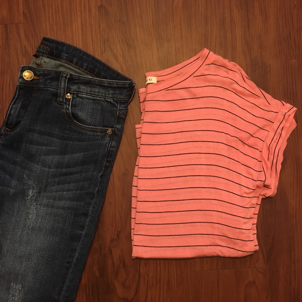 Pink / black striped top - Picture 1 of 3